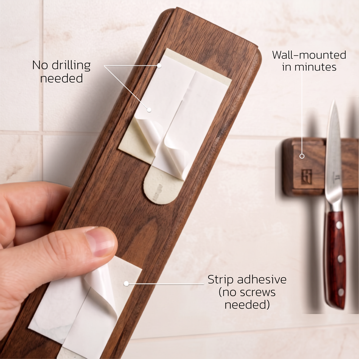 Magnetic Knife Holder Strip in Walnut